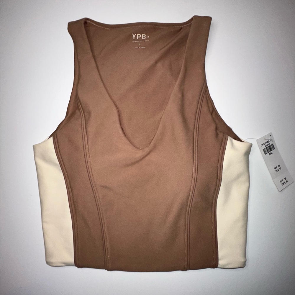 Abercrombie YPB sculptLUX Slim V-Neck Tank in Willow Colorblock - Size S